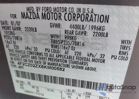 2008 Mazda Tribute I Sport из США, поврежденный, VIN 4F2CZ02ZX8KM00582